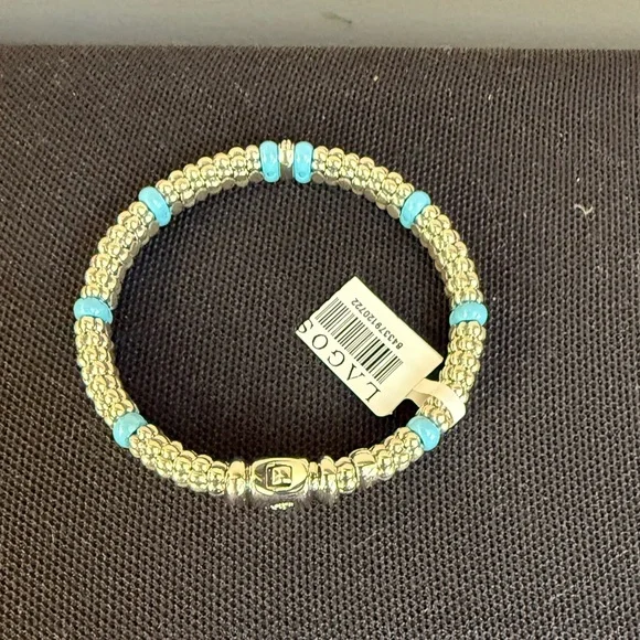 Blue Caviar Blue Single Station Diamond Caviar Bracelet9mm from Lagos Sz M(7)